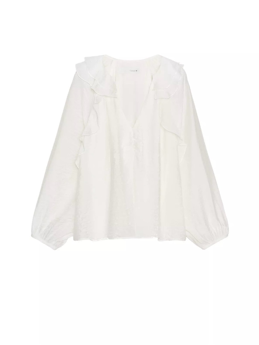 NWT Zara Ruffle Ruche White Women’s Peasant Blouse Size M